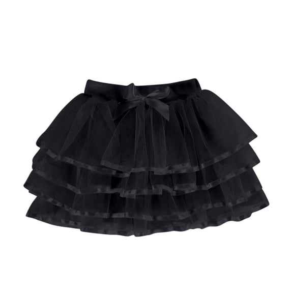 Miluxas Girls Summer Soft Tutu Skirt Solid Dress Princess Dress Bowknot Party Skirt Black 8-9Years