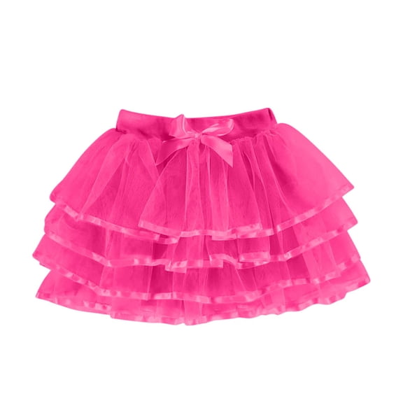 Miluxas Girls Summer Soft Tutu Skirt Solid Dress Princess Dress Bowknot Party Skirt Hot Pink 8-9Years