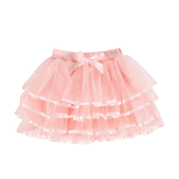Miluxas Girls Summer Soft Tutu Skirt Solid Dress Princess Dress Bowknot Party Skirt Pink 6-7Years