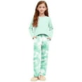thumbnail image 1 of Miluxas Girls Sweatsuit Kids Fashion Long Sleeve Sweatshirt and Wide Leg Pants Tracksuit Sets 2 Piece Outfits Mint Green 13-14 Years, 1 of 7