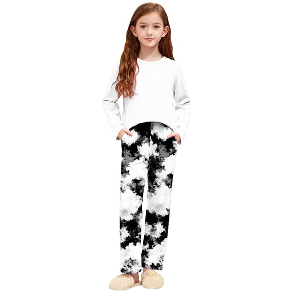 Miluxas Girls Sweatsuit Kids Fashion Long Sleeve Sweatshirt and Wide Leg Pants Tracksuit Sets 2 Piece Outfits White 13-14 Years