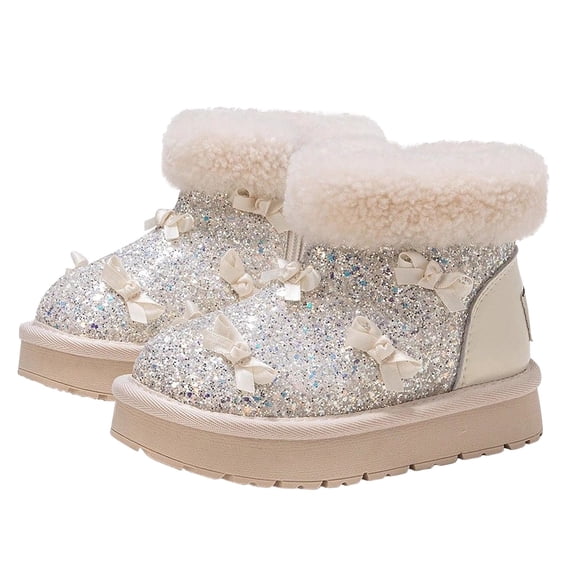 Miluxas Girls Toddler Cold Weather Warm Fleece Lined Snow Boot Fashion Bow Sequins Casual Snow Boots for Girls Beige 12.5 M(30)