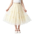 thumbnail image 1 of Miluxas Girls' Tulle Tutu Midi Skirt - Flowy Tiered Skirt with Bow Accents, Princess Style Skirt for Parties, Birthdays & Special Occasions Beige 3-4 Years, 1 of 6