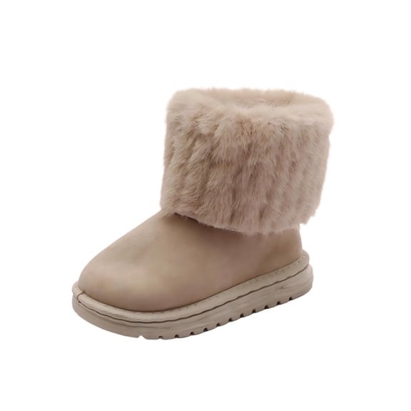 Miluxas Girls Warm Snow Boots Winter Ankle Boots Fuzzy Plush Non-Slip Round Toe Soft Sole Cotton Shoes for Toddler/Kids/Girls Beige 13(30)