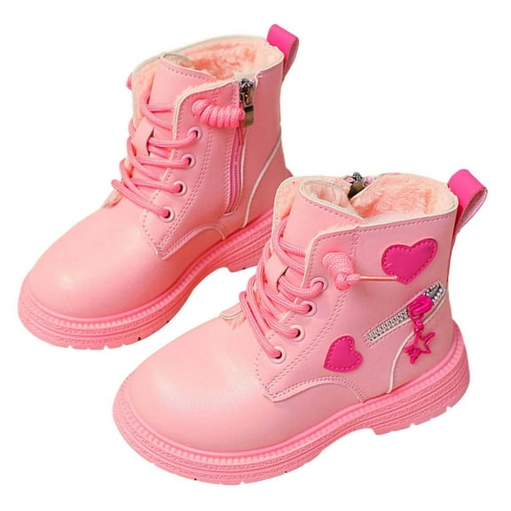 Miluxas Girls Waterproof Combat Boots Girl's Snow Boots Winter Fleece Lined Lace up Side Zipper Ankle Booties for Toddler/Little Kid/Big Kid Pink 11 Years