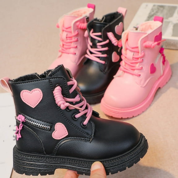 Miluxas Girls Waterproof Combat Boots Girl's Snow Boots Winter Fleece Lined Lace up Side Zipper Ankle Booties for Toddler/Little Kid/Big Kid Pink 12 Years