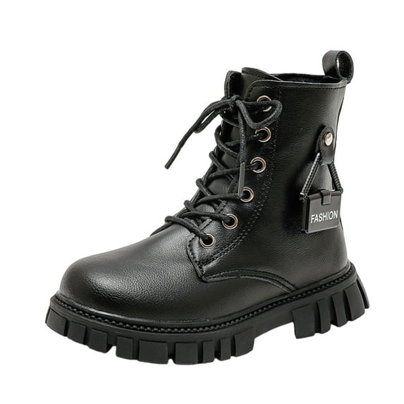 Miluxas Girls Waterproof Combat Boots Lace Up Side Zipper Ankle Booties for Toddler/Little Kid/Big Kid Black 1(34)