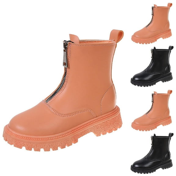 Miluxas Girls Waterproof Combat Boots Zipper Fashionable Versatile Pure Color Ankle Booties for Toddler/Little Kid/Big Kid Orange 2.5(37)