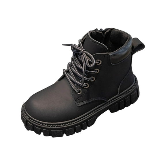 Miluxas Girls Waterproof Lace up Solid Color Low Calf Combat Boots with Side Zipper for Toddler/Little Kid/Big Kid Black 4.5-5Years