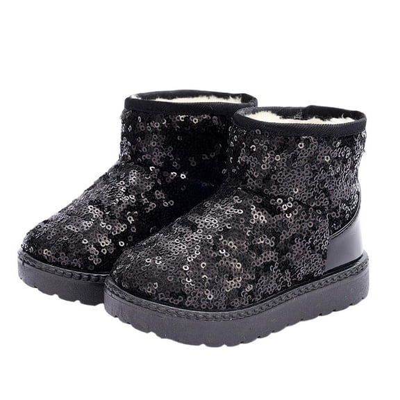 Miluxas Girls Winter Boots Toddler Girl Boots Fleece Lined Warm Sparkle Sequin Outdoor Non-Slip Snow Boot for Little kids Black 4(38)