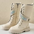 thumbnail image 1 of Miluxas Girls Winter Leather Zipper Knee High Sparkle Rhinestone Riding Boots Beige 2.5 M(37), 1 of 4