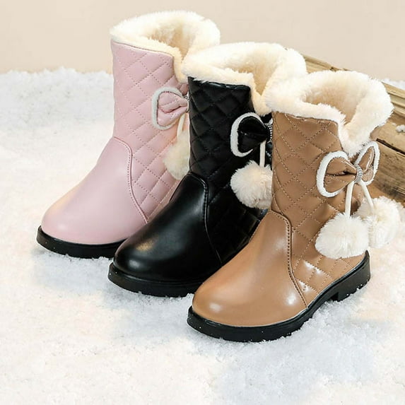 Miluxas Girls Winter Snow Boots Kids Waterproof Warm Boots Toddler Outdoor Shoes with Fleece Lining Pink 11 Years(38)