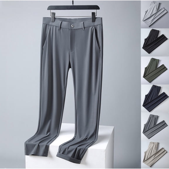 Miluxas Glide Pants Mens, Ultra Comfort Ice Silk Flexible Casual Pants, Elastic Waist Ice Silk Pants Khaki