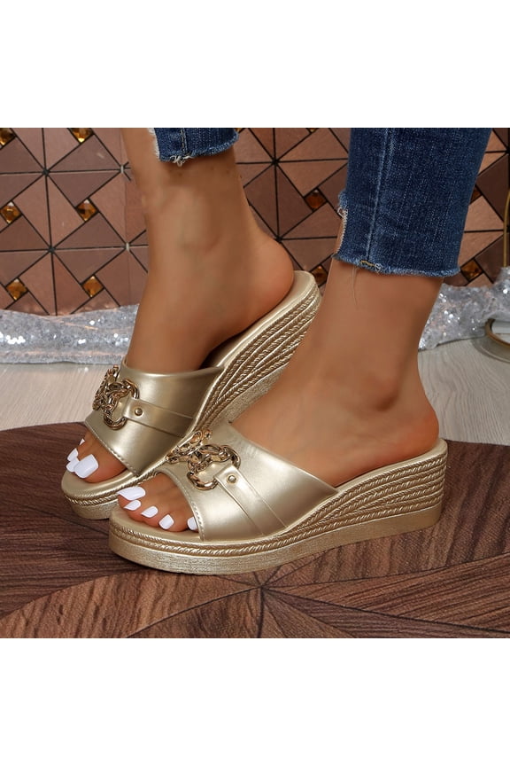 Gold Chain Slippers for Women Platform Slides Anti-Slip Sole Indoor Shower Sandals Outdoor Travel Beach Sandals Gold 9.5(43)