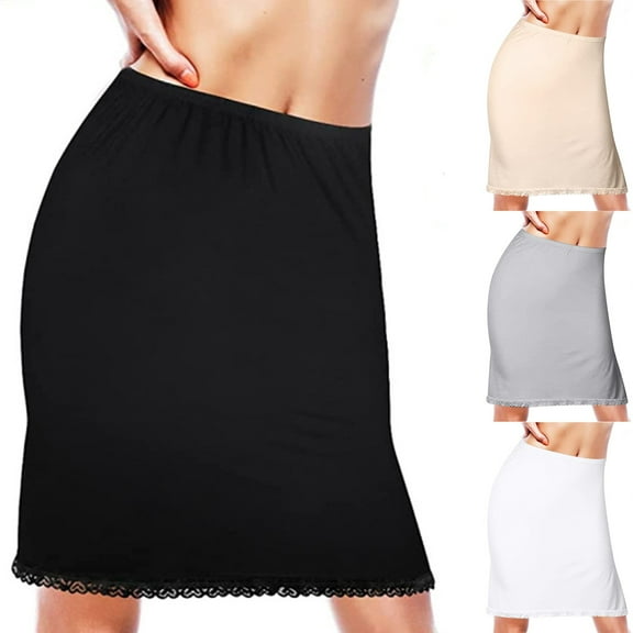 Miluxas Half Slips for Women Underskirt Short Lace Trim Above Knee Half Slip Skirt White 16-18(XL)