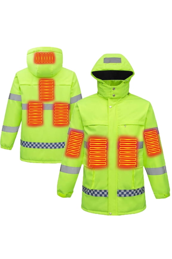 Heated Hi-Vis Safety Jacket for Men Class 3 Waterproof Work Coat with 3M Reflective Tape for Winter Yellow