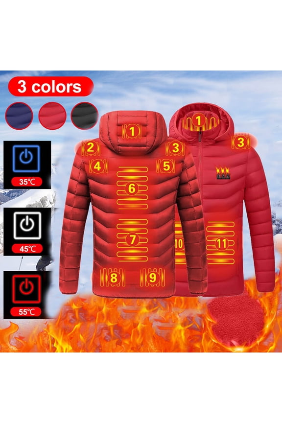 Heated Hoodie for Men Women Heated Jacket with 3 Heating Levels Multiple Heating Zones Lightweight Zip Coat Outdoor Red