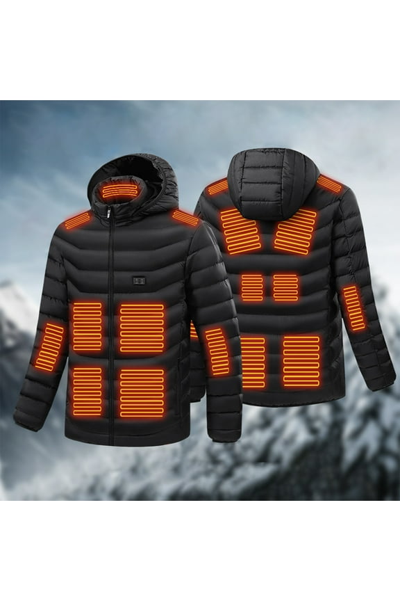 Heated Jacket with Hood Electric Heating Jacket for Men Women Winter Warm Jackets Heated Coat for Skiing Motorcycling Black 16(XXXXL)