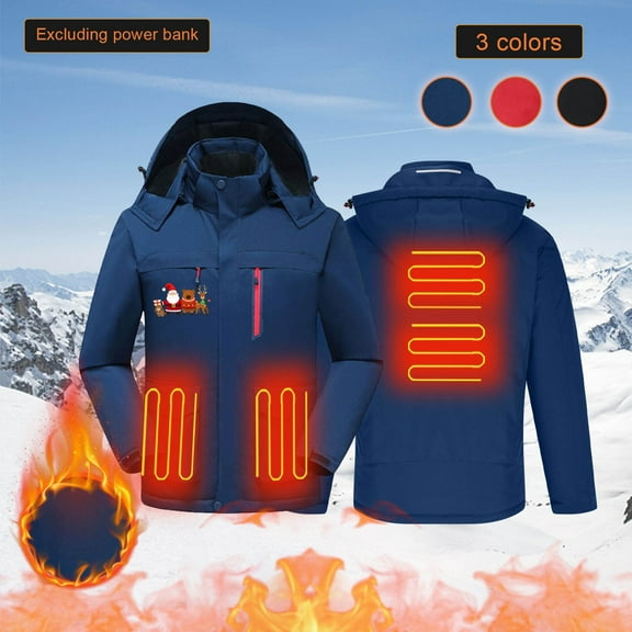 Miluxas Heated Jacket for Men Pack and Detachable Hood Outdoor Electric Soft Shell Heating Coat Blue