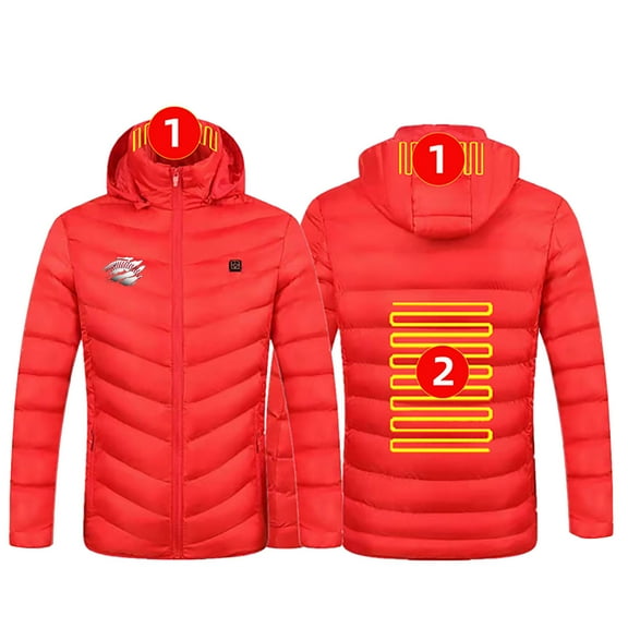 Miluxas Heated Jacket for Men Women Heating Zones Hooded Coat USB Heating Jackets Winter Warm thermal Coats with Pockets Red