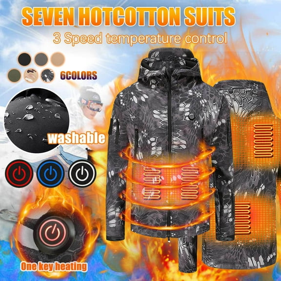 Miluxas Heated Jacket for Men and Women, Winter Coat with 12V Pack, Soft Shell Heating Hood Jacket Khaki