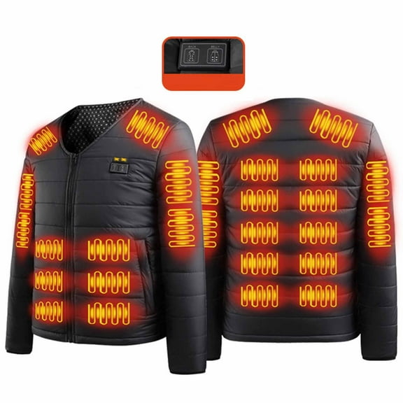 Miluxas Heated Jacket with 24 Heating Zones - Electric Lightweight Zip Up Warm Heated Coat USB Charging Heated Jacket Black
