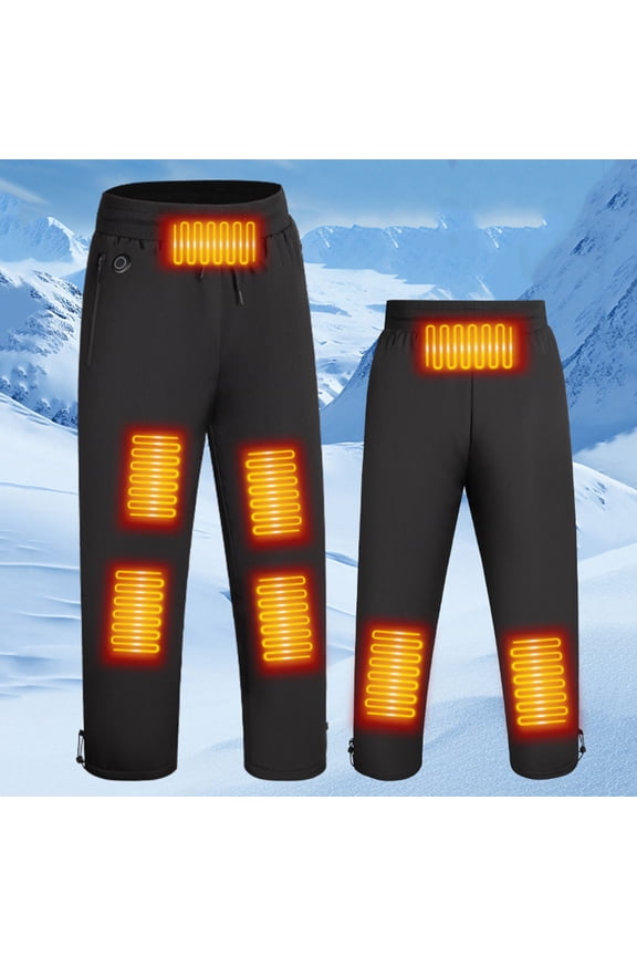 Heated Pants for Women, Elastic Waist with Pockets Thicken Electric 8 Zones Heating Trousers Winter Outdoor Warm Black XL(XL)