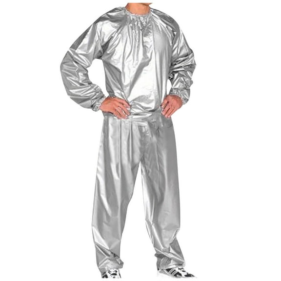 Miluxas Heavy Duty Fitness Weight Loss Sweat Sauna Suit Exercise Gym Anti-Rip Silver