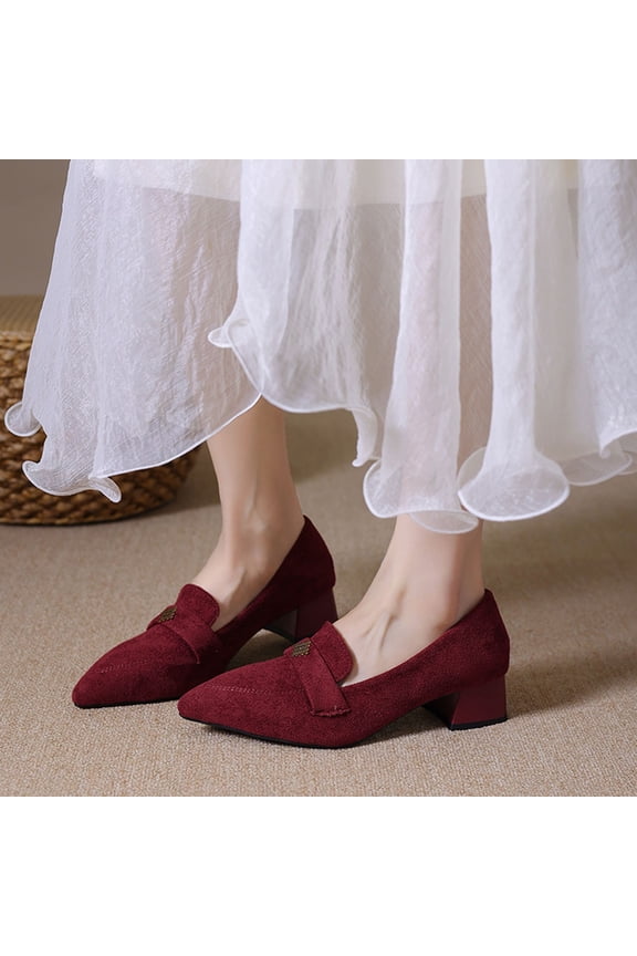 Heeled Loafers for Women Block Heel Loafers Comfortable Round Toe Chunky Pumps Women Work Low Heels office Shoes Wine 5.5(36)