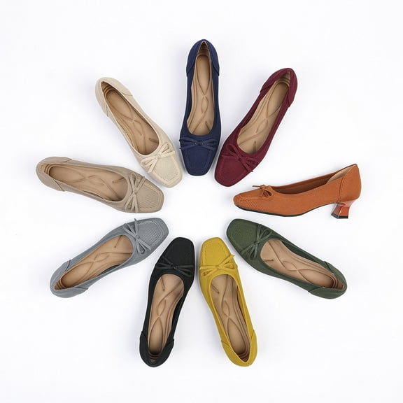 Miluxas Heeled Loafers for Women Square Toe Chunky Block Mid Heel Pumps Slip-on Work office Dress Shoes Yellow 9.5(43)