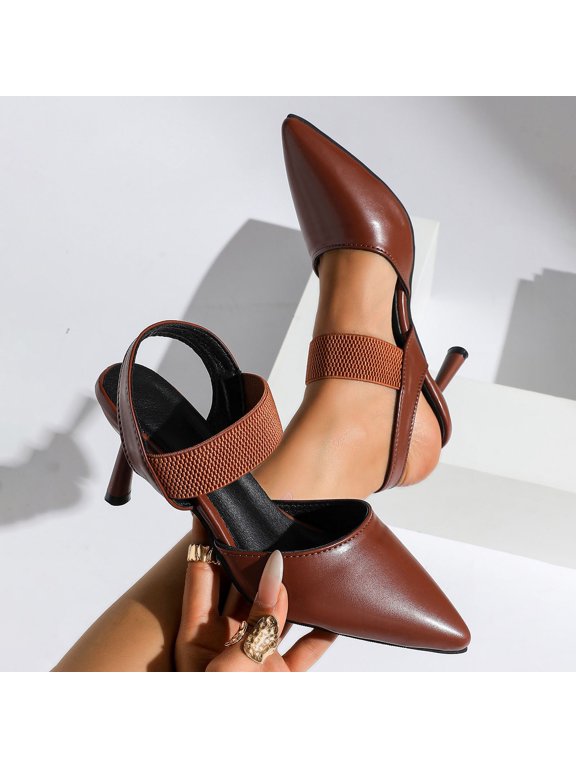 Heels for Women Dress Closed Pointed Toe Heels Comfortable Stiletto High Heels Pumps Slip On Pumps Work Wedding Party Shoes for Women Brown 6(37)