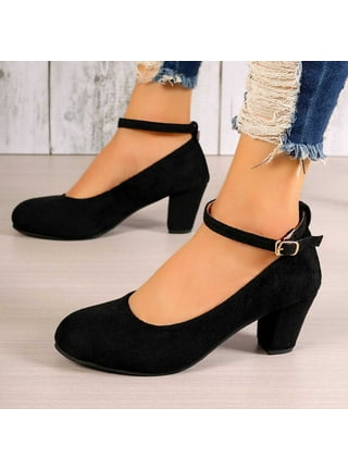 Black small chunky heels hotsell