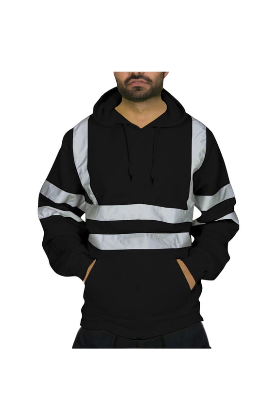 Hi Vis Hoodie for Men Safety Hoodies for Men Reflective with Bottom, High Visibility Hoodie for Men with Construction Worker, Meets ANSI, Black