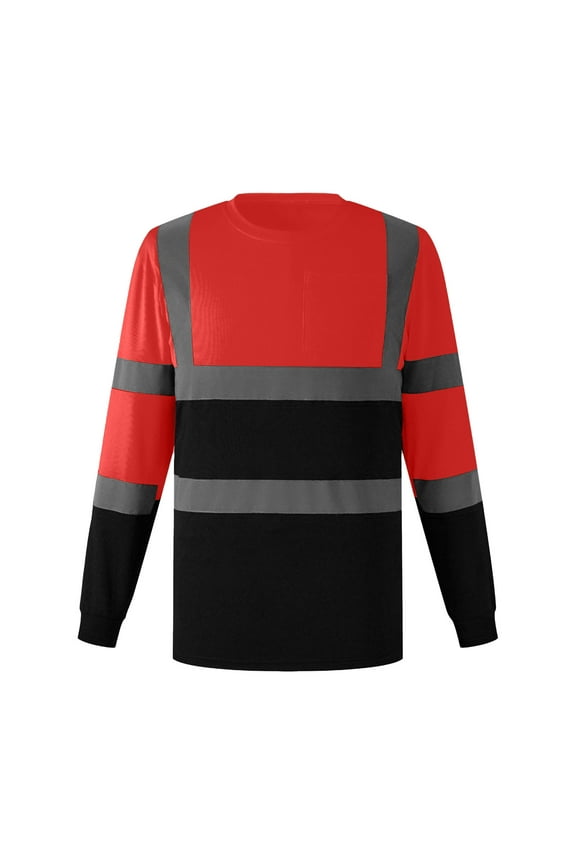 Hi-Vis Safety Long Sleeve Shirt; Moisture-Wicking Work Sweater with Reflective Stripes Red