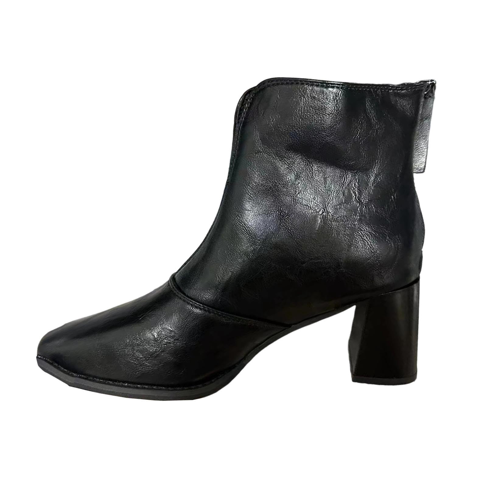 Miluxas High Heels Ankle Boots for Women Chunky Block Heel Back Zipper ...