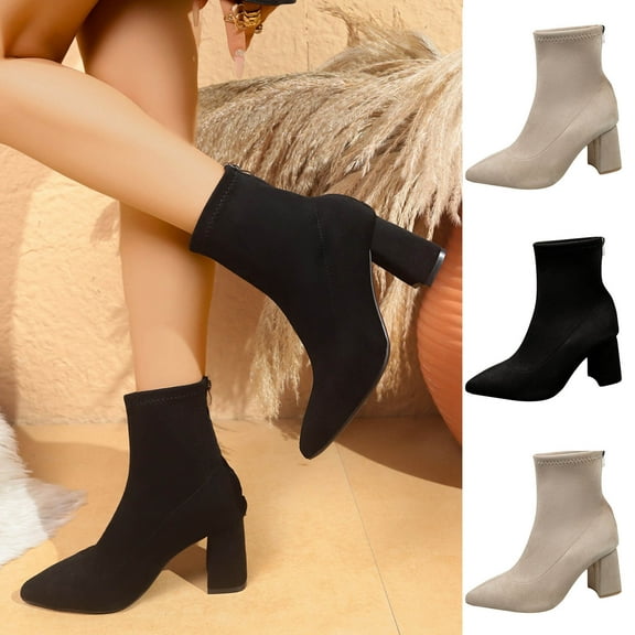 Miluxas High Heels Women's High Heel Ankle Boots Winter Pointed Toe Booties for Ladies Khaki 9(42)