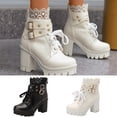thumbnail image 1 of Miluxas High Heels for Women Boots Round Toe Platform Booties Lace Up Leather Ankle Bootie White 9.5(43), 1 of 8