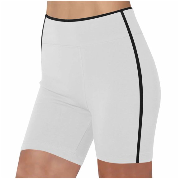 Miluxas High Waisted Women Biker Shorts - Soft Elastic Tummy Control Shorts for Gym, Yoga, Workout White S(S)