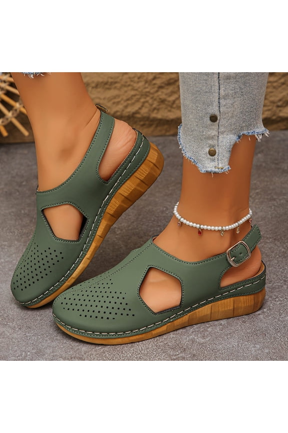 Hollow Out Wedge Sandals for Womens Closed Toe Platform Ankle Strap Sandal Casual Slingback Shoes Army Green 9.5(43)
