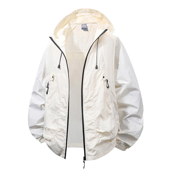 Miluxas Hoodied Jacket for Men Long Sleeve Lightweight Zip Up Hooded Jacket with Pockets Hoodie Outerwear Coat White M(M)