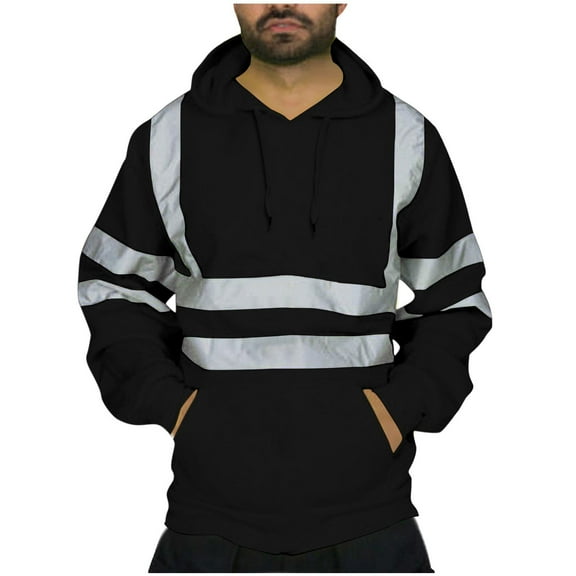 Miluxas Hoodies for Men Women Safety Jacket Reflective, High Visibility Hoodie for Men Construction, Surveyors, Durable A-Black XXXXL(XXXXL)