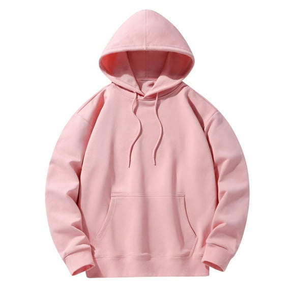 Miluxas Hoodies Mens Small Y2K Long Sleeve Fleece Pullover Sweatshirts Tall Soft Drawstring Solid Color Baggy Outfits Pink