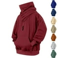thumbnail image 1 of Miluxas Hoodies for Men Cowl Neck Sweatshirts Casual Pullover Fall Winter Loose Fit Tops with Embroidery Wine, 1 of 3