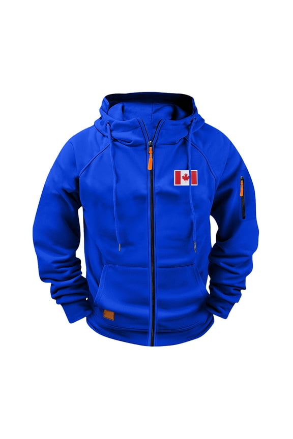 Hoodies for Men Zip up Lightweight Hoodie Canadian Flag Sweatshirt Casual Fashion Jackets Fall Tops with Zip Pockets Blue