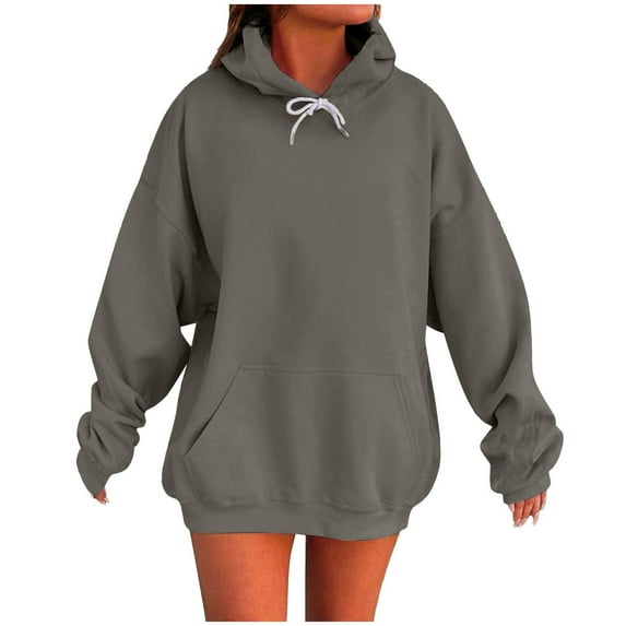 Miluxas Hoodies for Women Long Sleeve Drawstring Hooded Sweatshirts Womens Fall Winter Plain Oversized Hoodie Gray XL(XL)