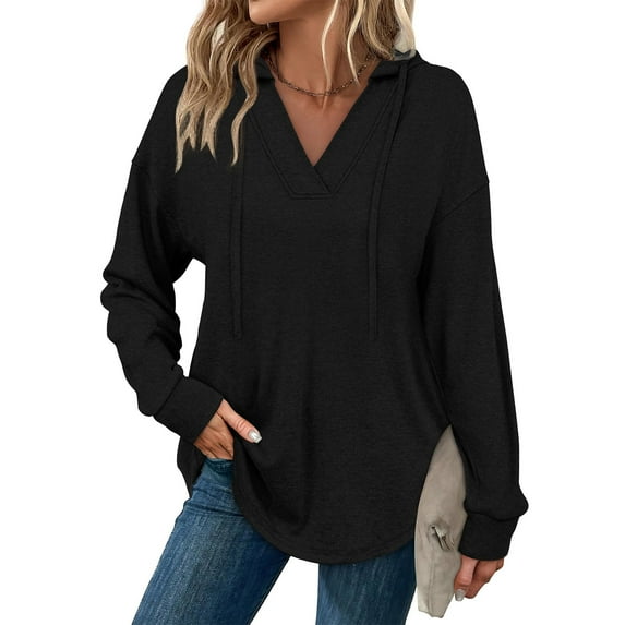 Miluxas Hoodies for Women Trendy Fall V Neck Oversized Sweatshirt Plus Size Tops Clothes Black XXL(XXL)