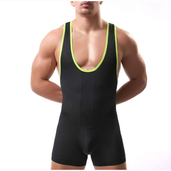 Miluxas Hot Men's Flirting Leotard , Men's Bodysuit, Hot Men's Wrestling Singlet Bodysuit, Fun for Flirting. Black XL(XL)
