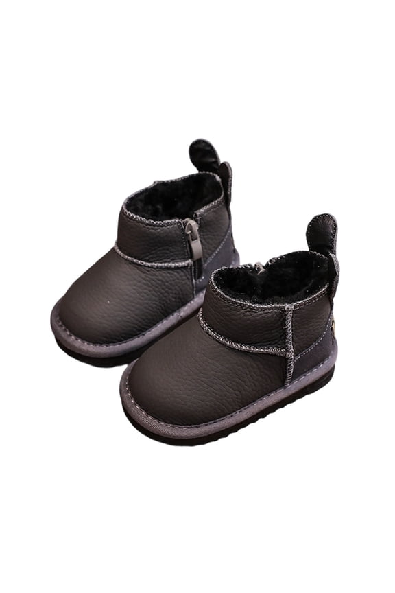 Infant Baby Boys Girls Plush Winter Snow Boots Ankle Side Zipper Soft Sole Boots Toddler Newborn Warm First Walker Outdoor Shoes Gray 0 Years