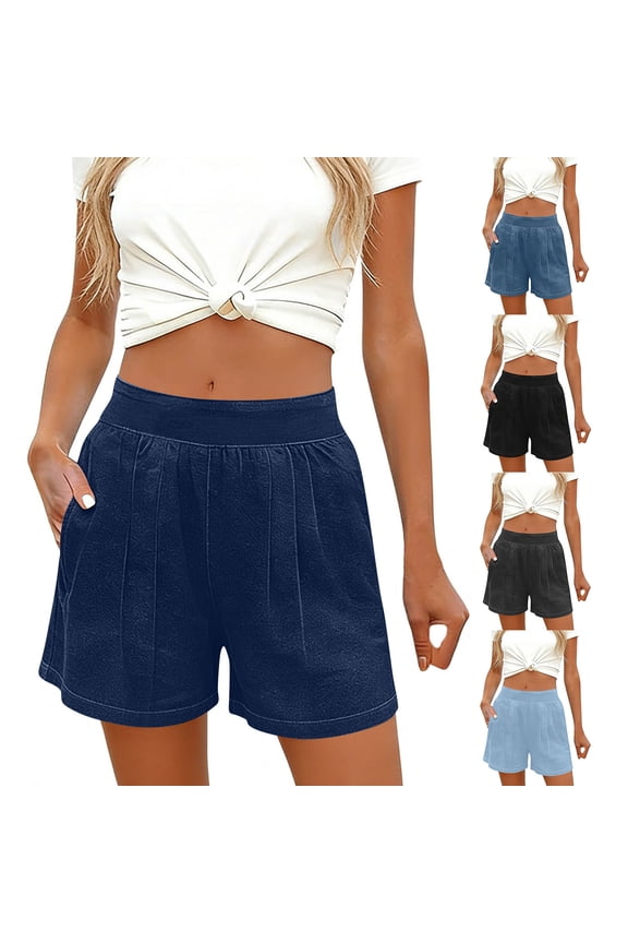 Jean Shorts for Women Trendy Pull On Mid Rise Elastic Waist Summer Casual Stretchy Denim-Like Walking Shorts Light Blue