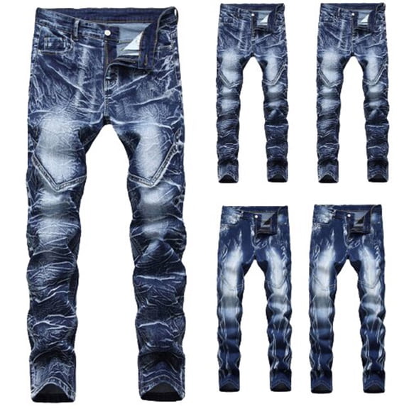 Miluxas Jeans Men Stretch Slim Fit Straight Ripped Denim Pants Cowboy Comfy Flex Fashion White